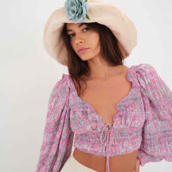 For Love and Lemons Saylor Blouse in Pink Balloon Pleats Sleeves Size XS - Picture 3 of 12